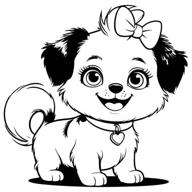 Yay ve kalp tasmalı sevimli çizgi film köpekleri çocukları boyamak için mükemmel.