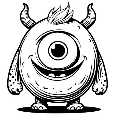 Gülen tek gözlü canavar çizgi filmi çocuk boyama sayfası için mükemmel.