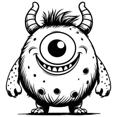Mutlu tek gözlü, boynuzlu, çocuklar için mükemmel gülümseyen bir canavar.