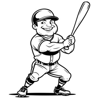 Beyzbol oyuncusu boyama eğlencesi için sopayı tutmaya hazır.