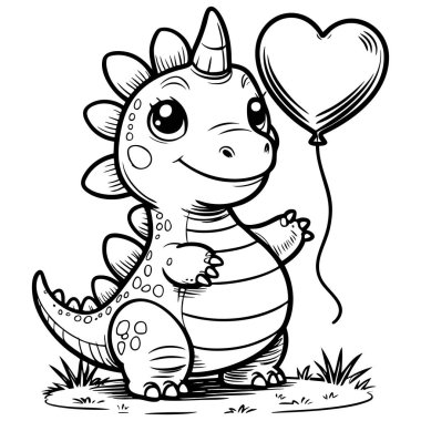 Dost canlısı dinazor ve balon renkli aşıklar için harika bir tasarım.