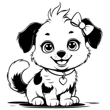 Okçuluğu boyama kitapları ya da çocuk sanat sayfaları için mükemmel olan sevimli gülümseyen köpek yavrusu.