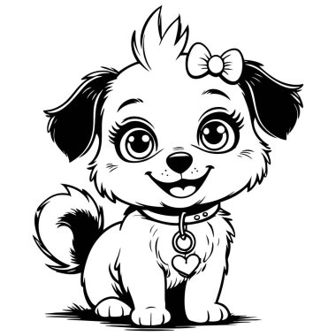 Yay ve tasma takan sevimli bir köpek yavrusu. Boyama için harika ve çocuklar için sanat eğlencesi.