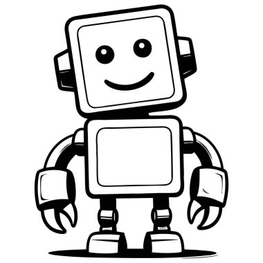 Kare kafalı ve büyük gülüşlü sevimli robot. Sanatı boyamak için mükemmel.