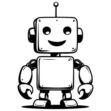 Anteni olan sevimli robot yerde mutlu bir şekilde duruyor.