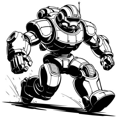 Yüksek teknolojili bir savaş robotu tüm gücüyle ileri doğru ilerler.