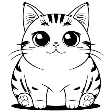 Tombul kedi büyük gözleri ve dostça bir ifadeyle oturuyor.