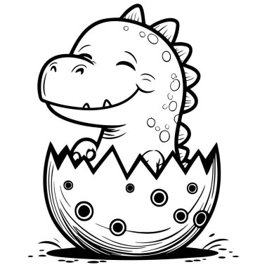 Sevimli bebek dinozor gülümsüyor ve yumurtadan çıkıyor eğlenceli çocuklar için boyama sayfası