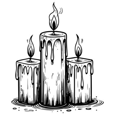 Parlak alevlerle eriyen üç mum sakin renklendirme faaliyetleri için birebirdir.