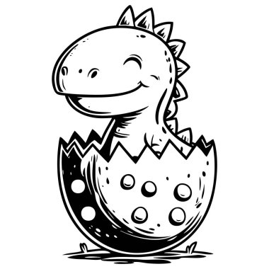 Sevimli bebek dinozor yumurtadan çıkıyor. Renkli eğlence için gülümsüyor.