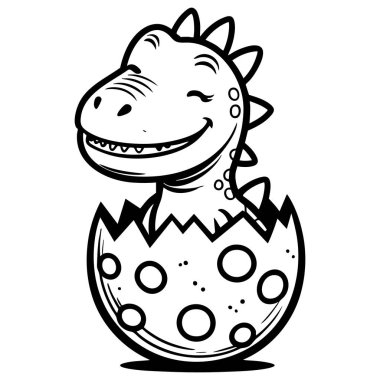 Çocuklar için yumurta boyama sayfasından çıkan şirin bebek dinozorlar.