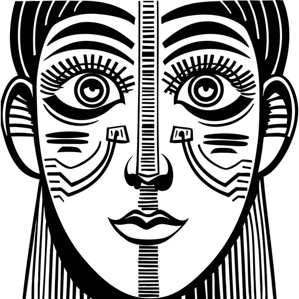 Geometrik detaylarla dolu koyu siyah beyaz çizgili sanat yüzü