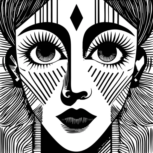 Güçlü çizgileri olan modern siyah ve beyaz soyut yüz çizimleri