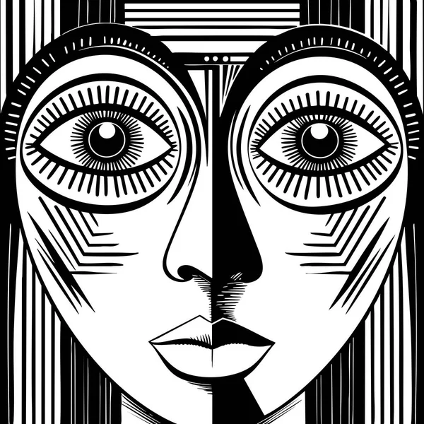 Siyah ve beyaz soyut geometrik yüz çizimleri kalın çizgilerle