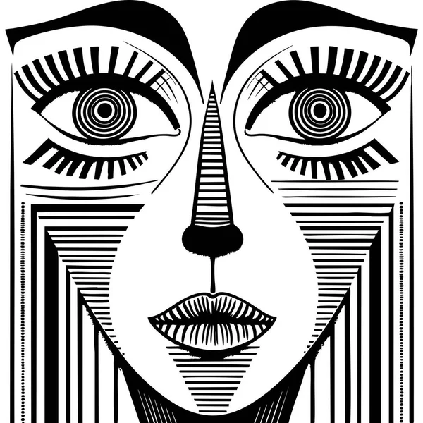 Siyah ve beyaz soyut yüz sanatı hipnotik gözler ve doğrusal simetri