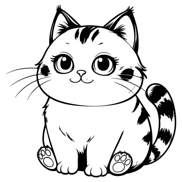 Şirin kawaii kedisi, büyük parlak gözleri ve tatlı bir ifadesi var.