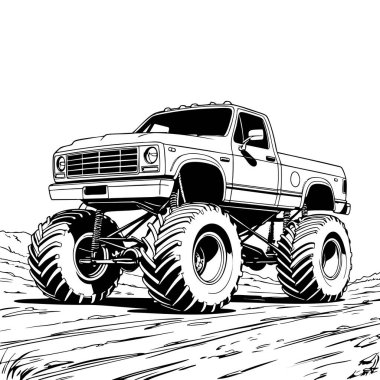 Canavar kamyon boyama sayfası engebeli arazide ilerliyor.