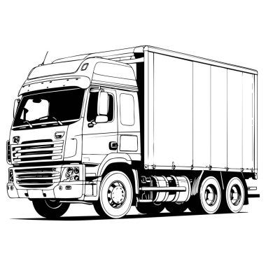 Renklendirme ve lojistik illüstrasyon için harika bir ağır yük kamyonunun ayrıntılı çizimi