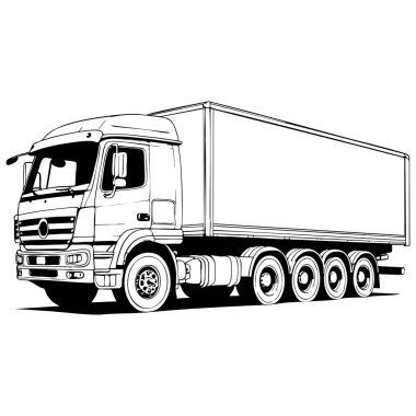 Boyama sayfası için büyük bir kargo kamyonunun basit çizgisi.