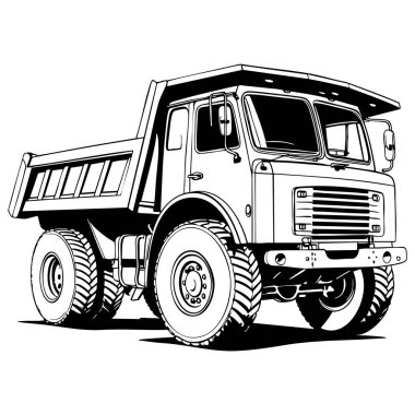 İnşaat aracı boyama sayfası için ağır bir çöp kamyonunun gerçekçi çizimi