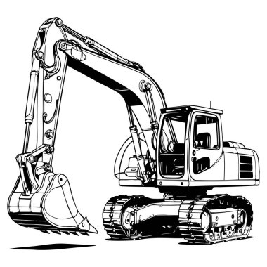 İnşa temalı renklendirme sayfaları için mükemmel olan bir kazıcının ayrıntılı çizimi