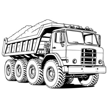 Detaylı çizim yükü taşıyan güçlü bir çöp kamyonu.