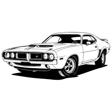Otomotiv hayranları için güçlü bir stili olan geçmişe dönük kaslı araba çizimi eğlenceli boyama