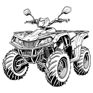 Macera ve motor sporu renklendirme sayfası için engebeli arazi aracı çizimi