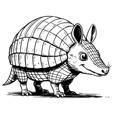 Çocukların vahşi hayatı renklendirmesi ve öğrenmesi için eğlenceli armadillo çizgi film boyama sayfası