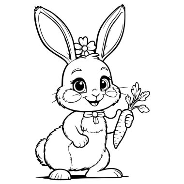 Çocuklar için havuç boyama sayfası tutan sevimli tavşan sanat ve eğlence için harika.