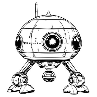 Tripod bacakları ve detaylı mekanik tasarımı olan fütüristik bilim kurgu robotu.