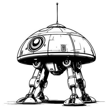 Dört ayaklı ve antenli yürüyen bir bilim kurgu robotu keşif görevlerine hazır.