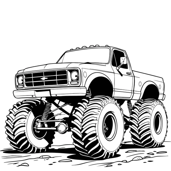 Dev kamyon boyama sayfası, büyük lastikler ve kaldırılmış ceset.