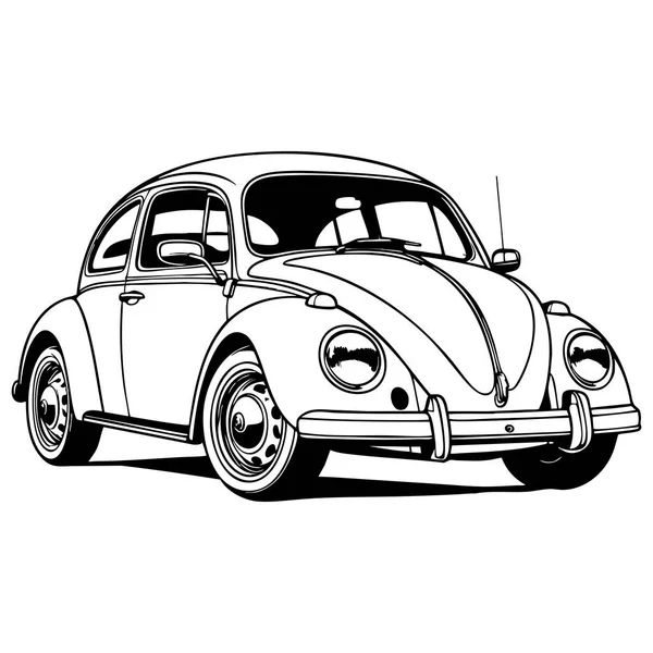Çocuk boyama etkinliği için Retro style beetle araba çizimi