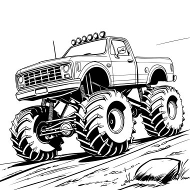 Renklendirme sayfaları için özel araç tasarımı için kaldırılmış pikap çizgisi çizimi