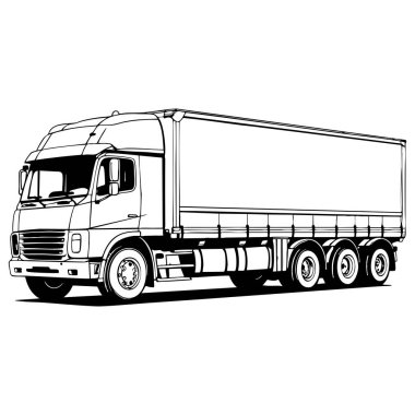 Boyama sayfaları için uzun kargo kamyonu çizgisi çizimi ticari taşımacılık aracı temiz tasarım