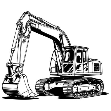 Renklendirme sayfaları ağır inşaat ekipmanları için ayrıntılı kazı makinesi çizgisi çizimi