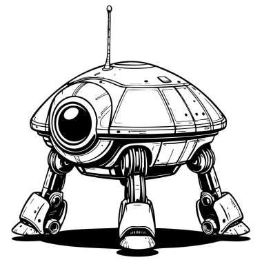 Çocuklar için antenli sevimli bilim kurgu robot gezgini sayfa boyama ve yaratıcı basılabilir sanat