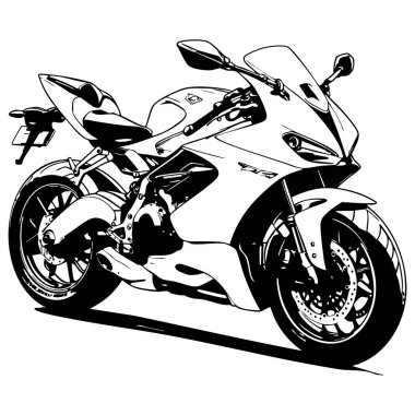 Dinamik açıdan bakıldığında siyah-beyaz çizgili bir yarış motosikleti çizimi