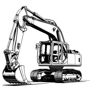 Yapı temalı renklendirme sayfaları ve makine çizimleri için siyah ve beyaz olarak çizilmiş büyük çaplı bir kazıcı izledi