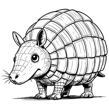 Renklendirme faaliyetleri, çocuk kitapları ve hayvan sanatı projeleri için uygun çizgili etkileyici armadillo karakteri