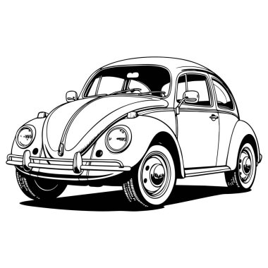 Renklendirme sayfası ve klasik araba severler için mükemmel, kalın çizgili, klasik bir böcek arabası.