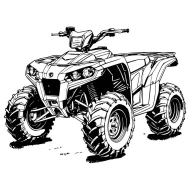 Renklendirme sayfası için uygun tüm arazi araçları ayrıntılı siyah ve beyaz çizgi sanatı ile gösterilmiştir