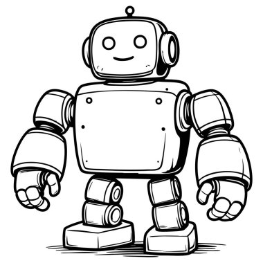 Sayfaları boyayan çocuklar için siyah-beyaz arkadaş canlısı robot çizimi