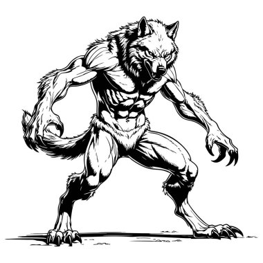 Siyah beyaz çizgili vahşi kurtadam canavar çizimi.