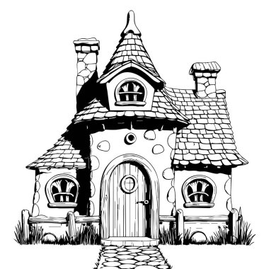 Fantezi temalı boyama sayfaları için büyüleyici hikaye kitabı çizimi