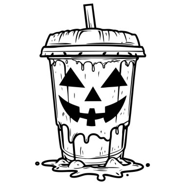 Siyah beyaz çizgili siyah fener yüzlü ürkütücü balkabağı bardağı boyama sayfaları için.