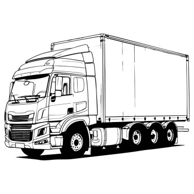 Lojistik sanat ve ulaşım tasarımları için siyah-beyaz renklendirilmiş büyük kutu kamyonu