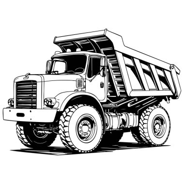 Renklendirme sayfası yapımı ve taşınması için uygun siyah beyaz resimli ağır yük kamyonu