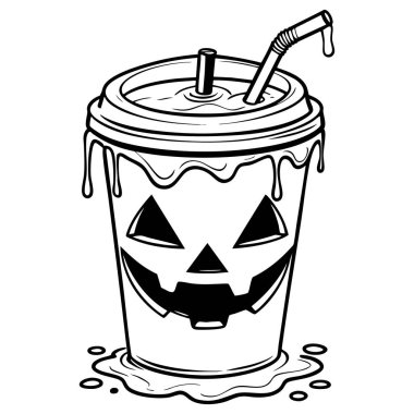 Cadılar bayramı renklendirmesi ve eğlence aktiviteleri için kabak yüzlü ürkütücü içecek bardağı.